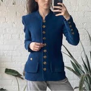 St. John Dark Blue Blazer with Gold Accents